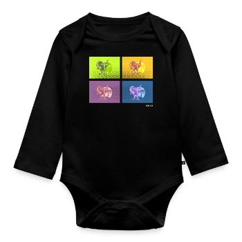 DIN O4 (Saurier-Pop-Art-Edition) - Baby Bio-Langarm-Body - Schwarz - Vorne