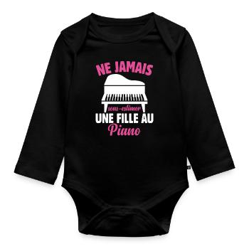 Fille Au Piano Instrument De Musique Idée Cadeau - Body Bébé bio manches longues - noir - Devant