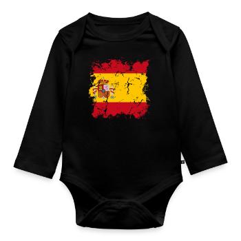 Spain Flag Vintage Spanish Flag Used Look - Organic Longsleeve Baby Bodysuit - black - Front