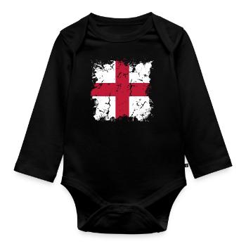 England Flag Vintage English Flag Used Look - Organic Longsleeve Baby Bodysuit - black - Front