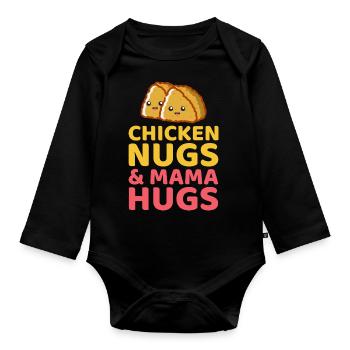 Nugs de poulet et mama Hugs Fast Food Dicton drôle - Body Bébé bio manches longues - noir - Devant