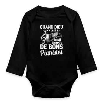Bon Pianiste Musique Piano Idée Cadeau Clavier - Body Bébé bio manches longues - noir - Devant