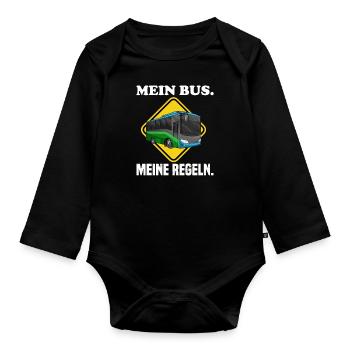 Mein Bus Meine Regeln Schulbus Busfahrer Sprüche - Baby Bio-Langarm-Body - Schwarz - Vorne