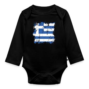 Grèce Drapeau Hellas Athènes Drapeau grec - Body Bébé bio manches longues - noir - Devant