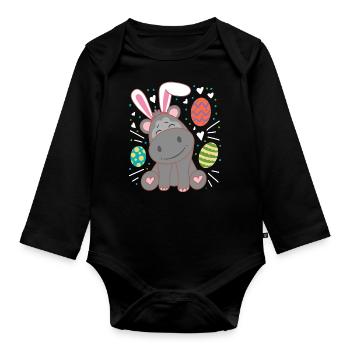 Hippopotame portant des oreilles de lapin Drôle dimanche de Pâques - Body Bébé bio manches longues - noir - Devant