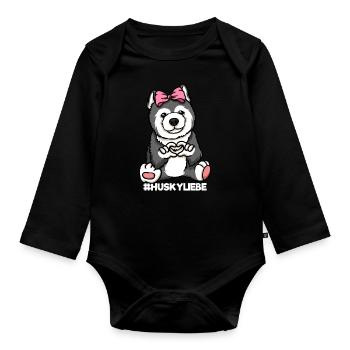 Husky Liebe Hund Hundemama Herz - Baby Bio-Langarm-Body - Schwarz - Vorne