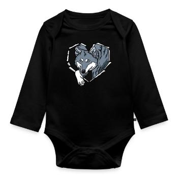 Crack Wolf Torn Hole Heart Wolf Face - Organic Longsleeve Baby Bodysuit - black - Front