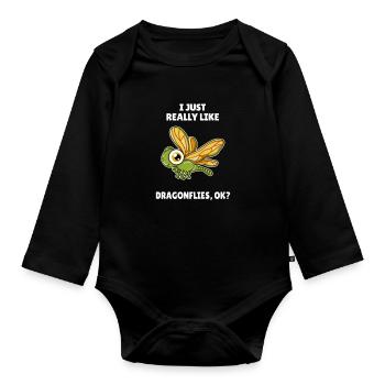 Insekt Libelle I Just Really Like Dragonflies OK - Baby Bio-Langarm-Body - Schwarz - Vorne