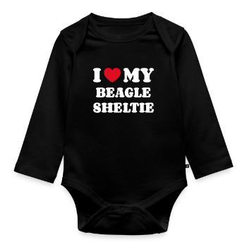 I Love My Beagle Sheltie - Organic Longsleeve Baby Bodysuit - black - Front