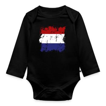 Niederlande Flagge Holland Niederländische Fahne - Baby Bio-Langarm-Body - Schwarz - Vorne