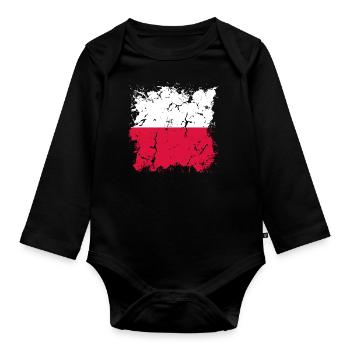 Drapeau de Pologne utilisé Look Polska Drapeau polonais - Body Bébé bio manches longues - noir - Devant