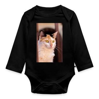 cat - Organic Longsleeve Baby Bodysuit - black - Front