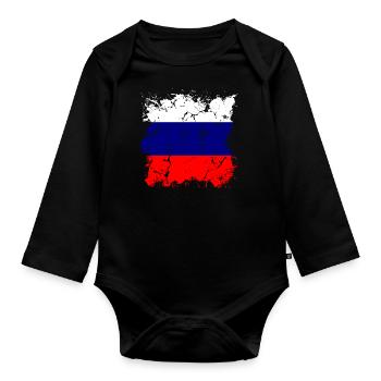 Drapeau de russie Vintage Drapeau russe d’occasion Look - Body Bébé bio manches longues - noir - Devant