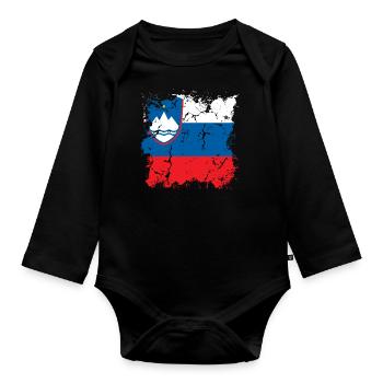 Slovenia Flag Balkan Slovenian Flag Vintage - Organic Longsleeve Baby Bodysuit - black - Front