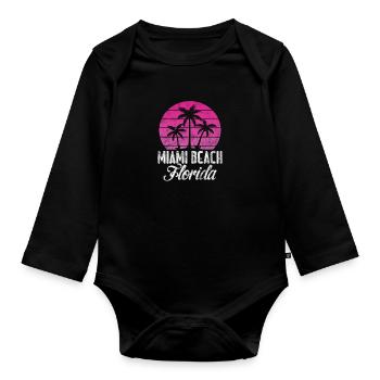 Miami Floride USA Amérique Cadeau de Voyage de Vacances - Body Bébé bio manches longues - noir - Devant
