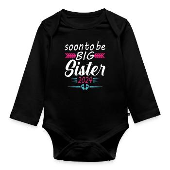 Bientôt Grande Sœur 2024 Cadeau Annonce Grossesse - Body Bébé bio manches longues - noir - Devant