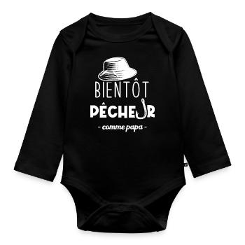 Bientôt pêcheur comme papa - Body Bébé bio manches longues - noir - Devant
