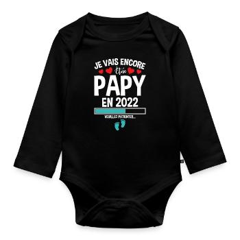 Je Vais Encore Être Papy En 2022 Cadeau Enceinte - Body Bébé bio manches longues - noir - Devant