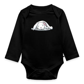 White Rabbit Sleeping Rabbit Tired - Organic Longsleeve Baby Bodysuit - black - Front