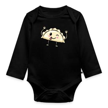 Pierogi Kawaii Emoticon Cuisine polonaise - Body Bébé bio manches longues - noir - Devant