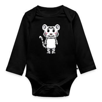 Weißer Tiger Emoticon Bengalischer Tiger - Baby Bio-Langarm-Body - Schwarz - Vorne