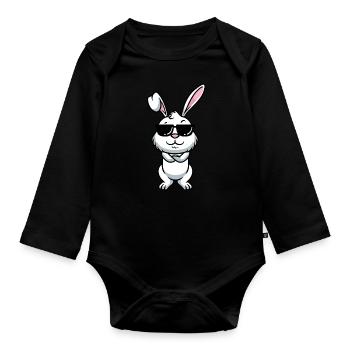 White Rabbit Emoticons Rabbit - Organic Longsleeve Baby Bodysuit - black - Front