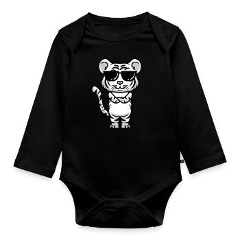Weißer Tiger Emoticon Bengalischer Tiger - Baby Bio-Langarm-Body - Schwarz - Vorne
