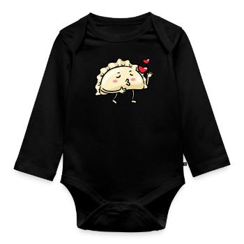 Pierogi Kawaii Emoticon Cuisine polonaise - Body Bébé bio manches longues - noir - Devant