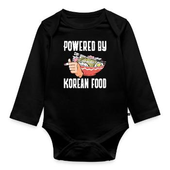 Powered By Korean Food Korean - Organic Longsleeve Baby Bodysuit - black - Front