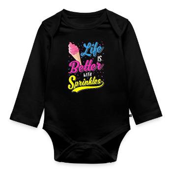 Life Is Better With Sprinkles Ein Sommer Eiscreme - Baby Bio-Langarm-Body - Schwarz - Vorne