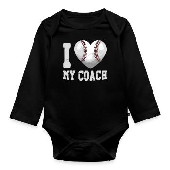 Baseball Fan Heart I Love My Coach - Organic Longsleeve Baby Bodysuit - black - Front