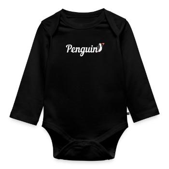 Penguin Text Sea Bird King Emperor Penguin Lover - Organic Longsleeve Baby Bodysuit - black - Front