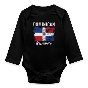 Dominikanische Republik Flagge Verzweifelt - Baby Bio-Langarm-Body - Schwarz - Vorne
