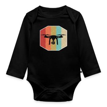 Vintage Retro Drone Pilote Quadcopter Robotique - Body Bébé bio manches longues - noir - Devant