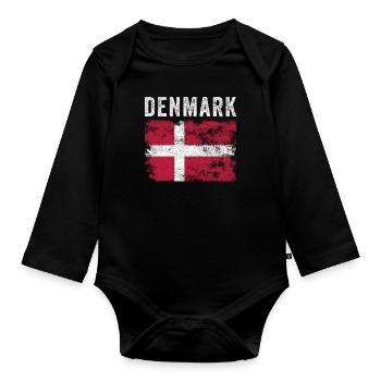 Denmark Flag Distressed - Danish Flag - Organic Longsleeve Baby Bodysuit - black - Front