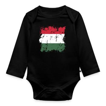 Ungarn Flagge Ungarische Fahne Balaton Hungary - Baby Bio-Langarm-Body - Schwarz - Vorne