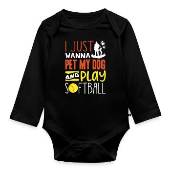 Il suffit de caresser mon chien et de jouer au softball - Body Bébé bio manches longues - noir - Devant