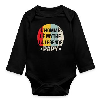 L'homme Le Mythe La Légende Papy, Cadeau Pour Papy - Body Bébé bio manches longues - noir - Devant