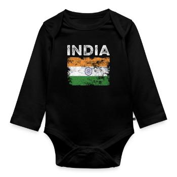 Drapeau de l’Inde en détresse - Drapeau indien - Body Bébé bio manches longues - noir - Devant