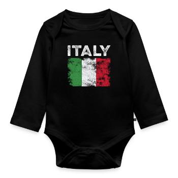Italy Flag Distressed - Italian Flag - Organic Longsleeve Baby Bodysuit - black - Front