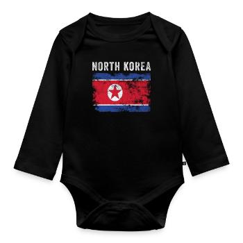North Korea Flag Distressed - Organic Longsleeve Baby Bodysuit - black - Front