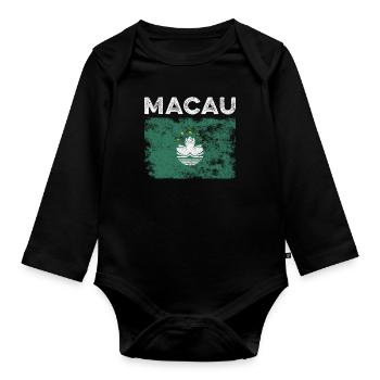 Macau Flag Distressed - Macanese Flag - Organic Longsleeve Baby Bodysuit - black - Front