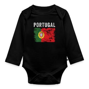 Portugal Flag Distressed Portuguese Flag - Organic Longsleeve Baby Bodysuit - black - Front