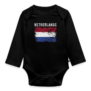 Netherlands Flag Distressed - Dutch Flag - Organic Longsleeve Baby Bodysuit - black - Front