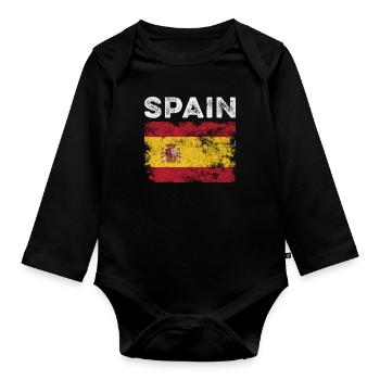Drapeau de l’Espagne en détresse - Drapeau espagnol - Body Bébé bio manches longues - noir - Devant