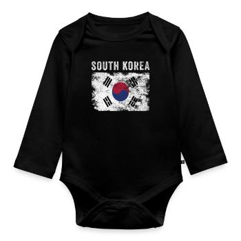 South Korea Flag Distressed - Organic Longsleeve Baby Bodysuit - black - Front