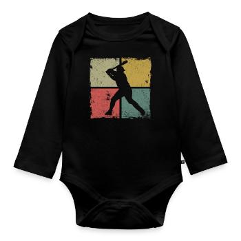 Baseball Fan Retro Vintage Batter - Organic Longsleeve Baby Bodysuit - black - Front