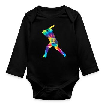 Batteur tie dye de fan de baseball - Body Bébé bio manches longues - noir - Devant