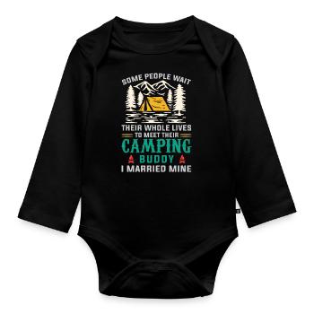 Campingkumpel Verheiratet, Camping, Outdoor - Baby Bio-Langarm-Body - Schwarz - Vorne