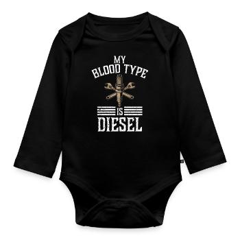Mon groupe sanguin est diesel, chauffeur de camion - Body Bébé bio manches longues - noir - Devant